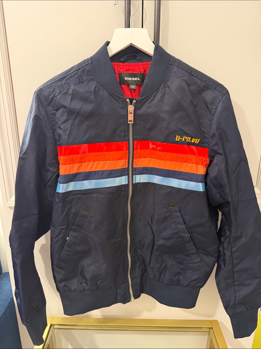 Diesel 'Navy Jacket with Red, Orange & Light Blue Stripes
